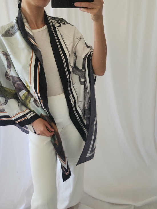 Burberry Accessories - Burberry Silk Scarf Green Cream White Blue Black White Art Fashion Hankerchief